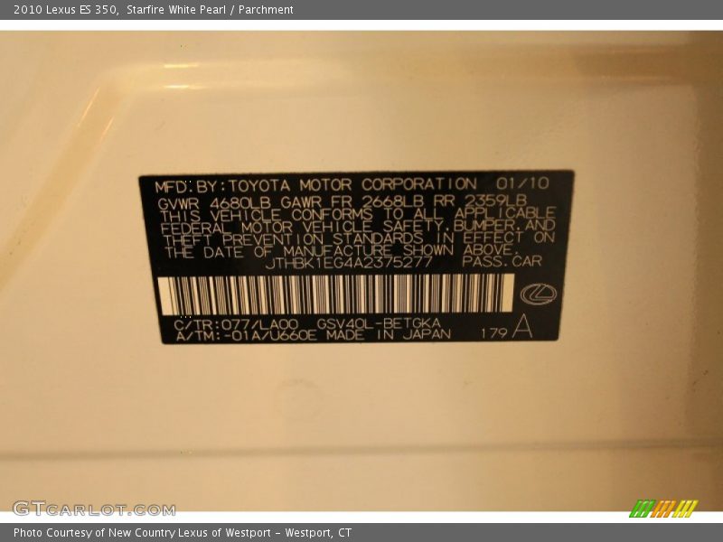 Starfire White Pearl / Parchment 2010 Lexus ES 350