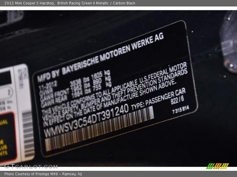 British Racing Green II Metallic / Carbon Black 2013 Mini Cooper S Hardtop