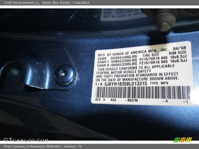 Atomic Blue Metallic / Gray/Black 2008 Honda Element LX