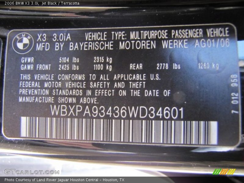 Jet Black / Terracotta 2006 BMW X3 3.0i
