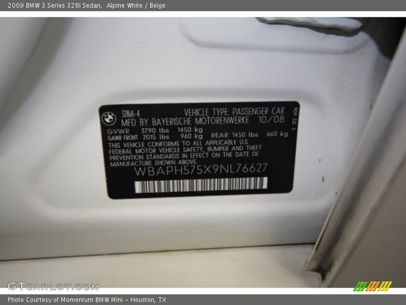 Alpine White / Beige 2009 BMW 3 Series 328i Sedan