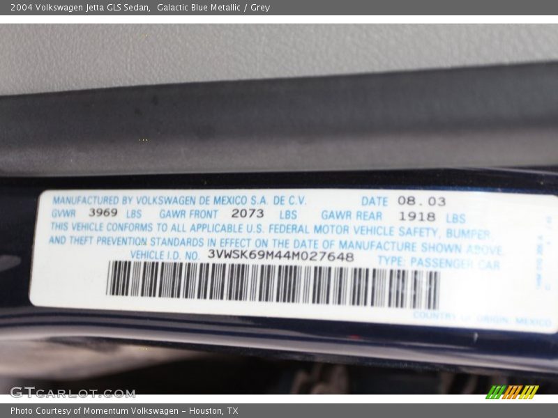 Galactic Blue Metallic / Grey 2004 Volkswagen Jetta GLS Sedan