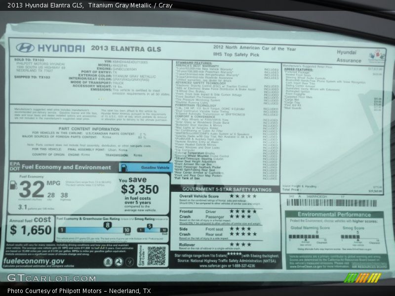  2013 Elantra GLS Window Sticker