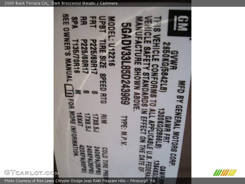 Dark Bronzemist Metallic / Cashmere 2005 Buick Terraza CXL