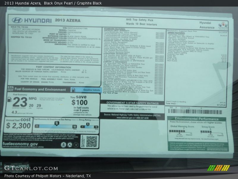 Black Onyx Pearl / Graphite Black 2013 Hyundai Azera
