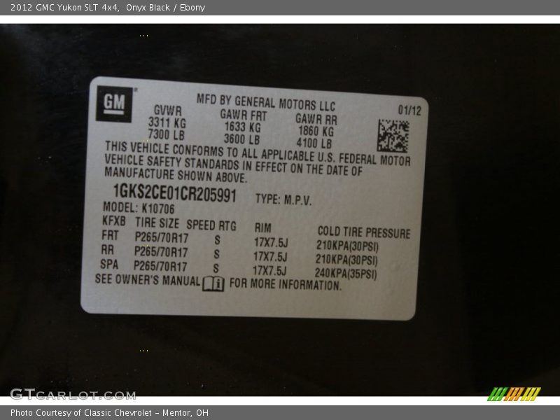 Onyx Black / Ebony 2012 GMC Yukon SLT 4x4