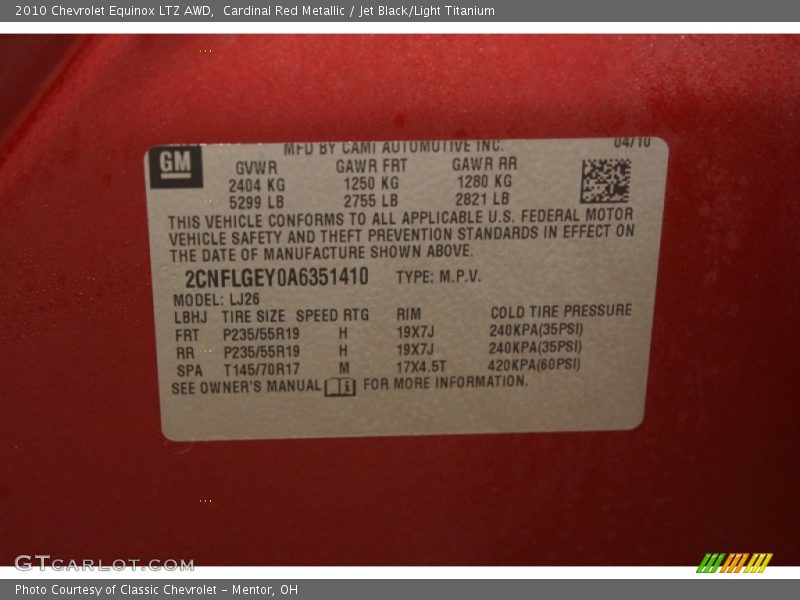Cardinal Red Metallic / Jet Black/Light Titanium 2010 Chevrolet Equinox LTZ AWD