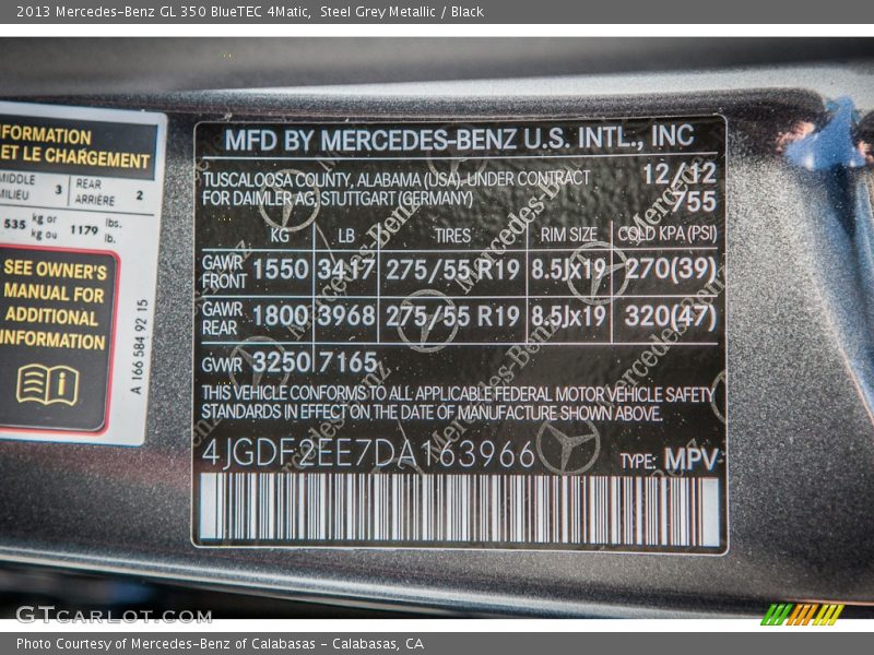 2013 GL 350 BlueTEC 4Matic Steel Grey Metallic Color Code 755