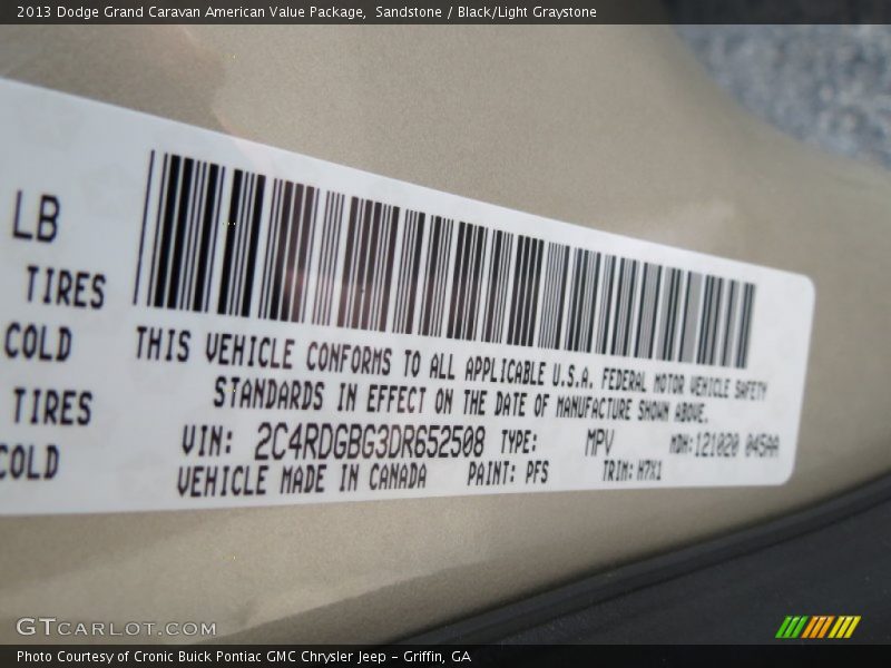 Sandstone / Black/Light Graystone 2013 Dodge Grand Caravan American Value Package