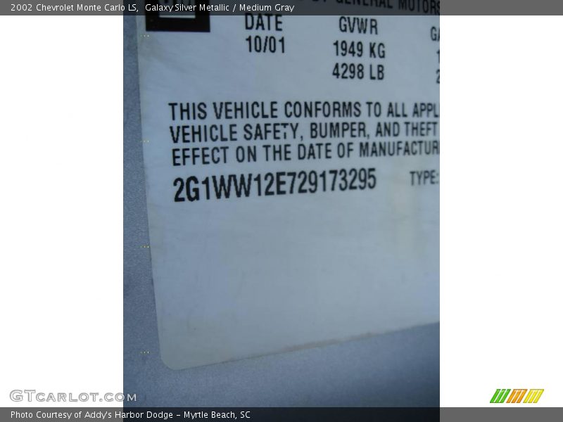 Galaxy Silver Metallic / Medium Gray 2002 Chevrolet Monte Carlo LS