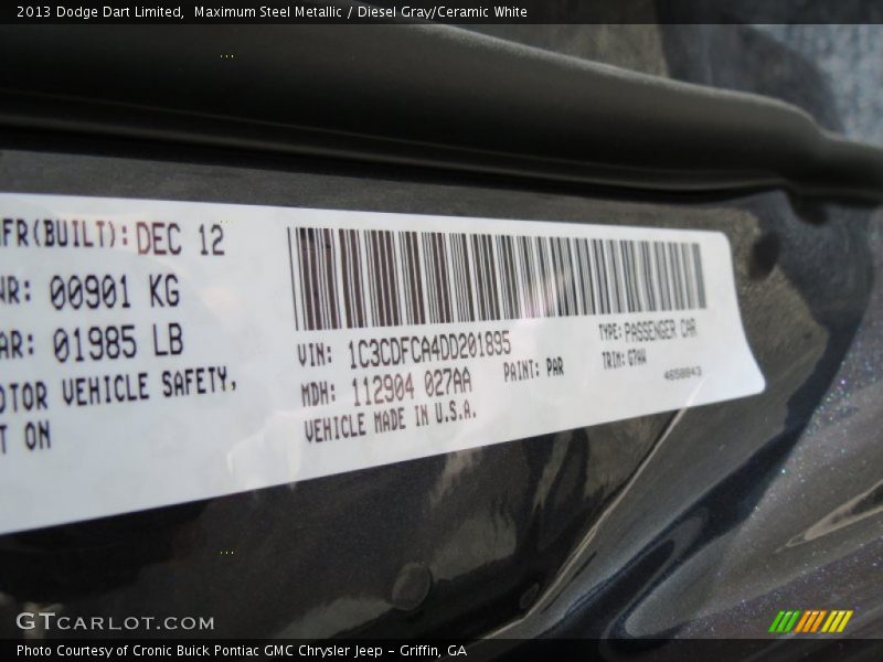 Maximum Steel Metallic / Diesel Gray/Ceramic White 2013 Dodge Dart Limited