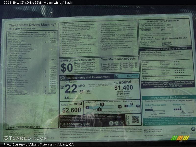  2013 X5 xDrive 35d Window Sticker