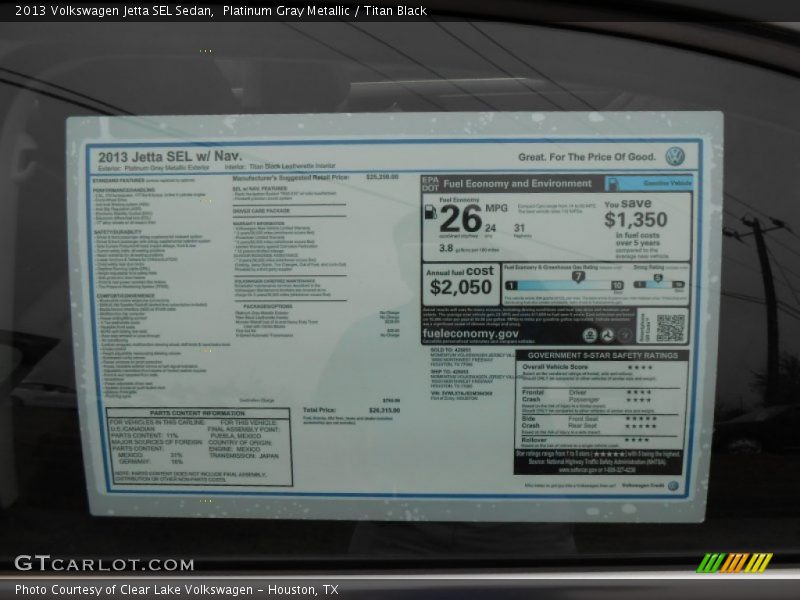 Platinum Gray Metallic / Titan Black 2013 Volkswagen Jetta SEL Sedan