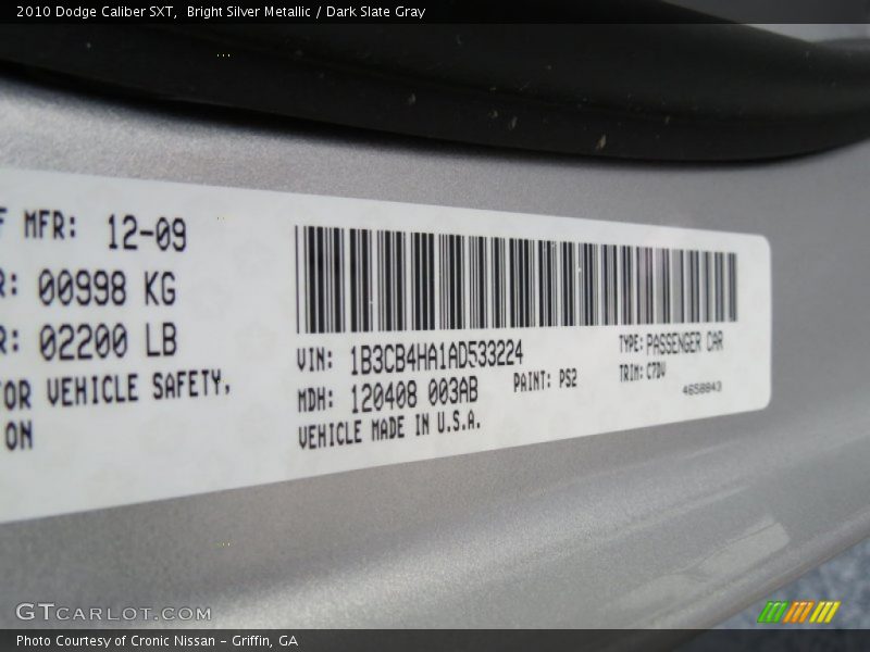 Bright Silver Metallic / Dark Slate Gray 2010 Dodge Caliber SXT