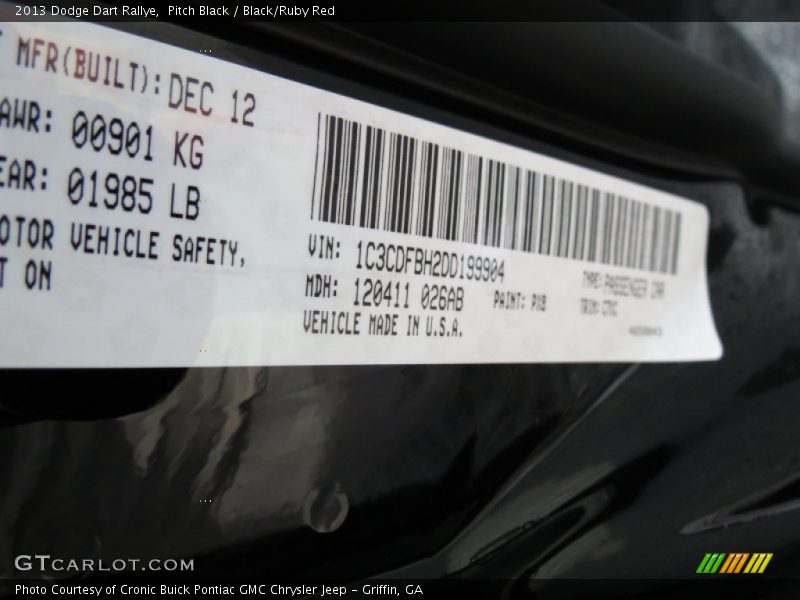 Pitch Black / Black/Ruby Red 2013 Dodge Dart Rallye