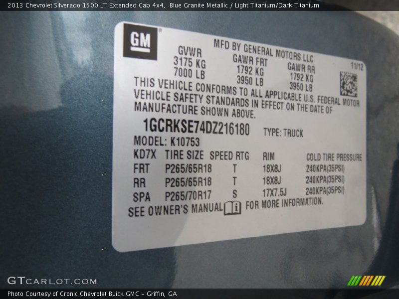 Blue Granite Metallic / Light Titanium/Dark Titanium 2013 Chevrolet Silverado 1500 LT Extended Cab 4x4