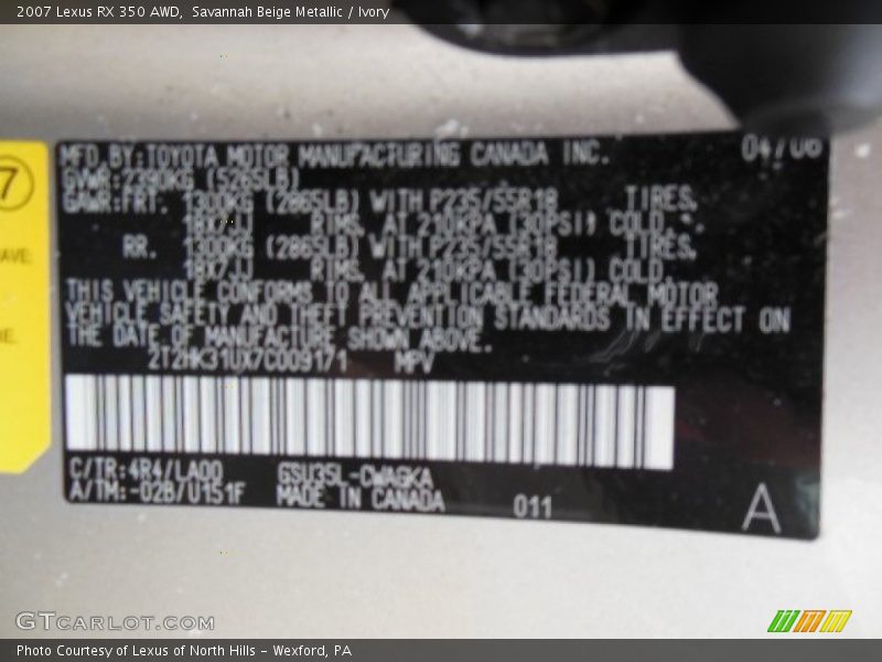 Savannah Beige Metallic / Ivory 2007 Lexus RX 350 AWD