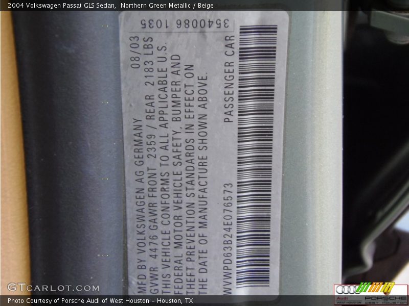 Northern Green Metallic / Beige 2004 Volkswagen Passat GLS Sedan