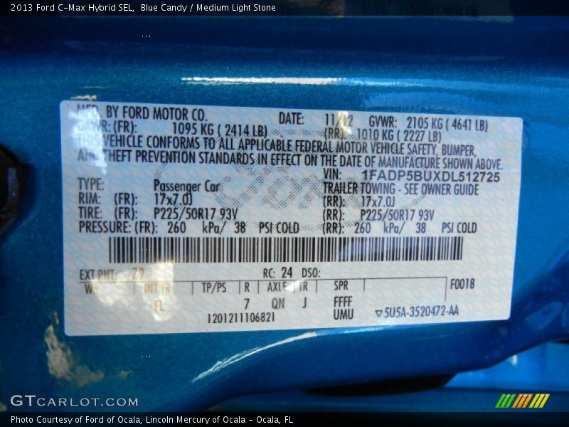 2013 C-Max Hybrid SEL Blue Candy Color Code Z9