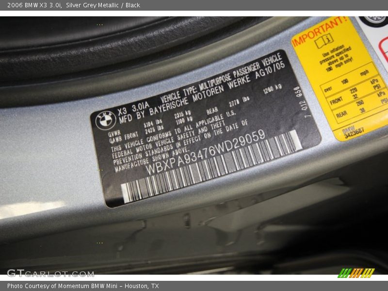 Silver Grey Metallic / Black 2006 BMW X3 3.0i
