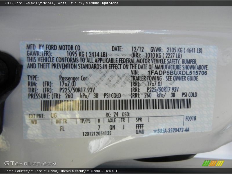 White Platinum / Medium Light Stone 2013 Ford C-Max Hybrid SEL