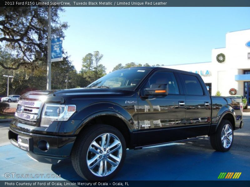 Tuxedo Black Metallic / Limited Unique Red Leather 2013 Ford F150 Limited SuperCrew