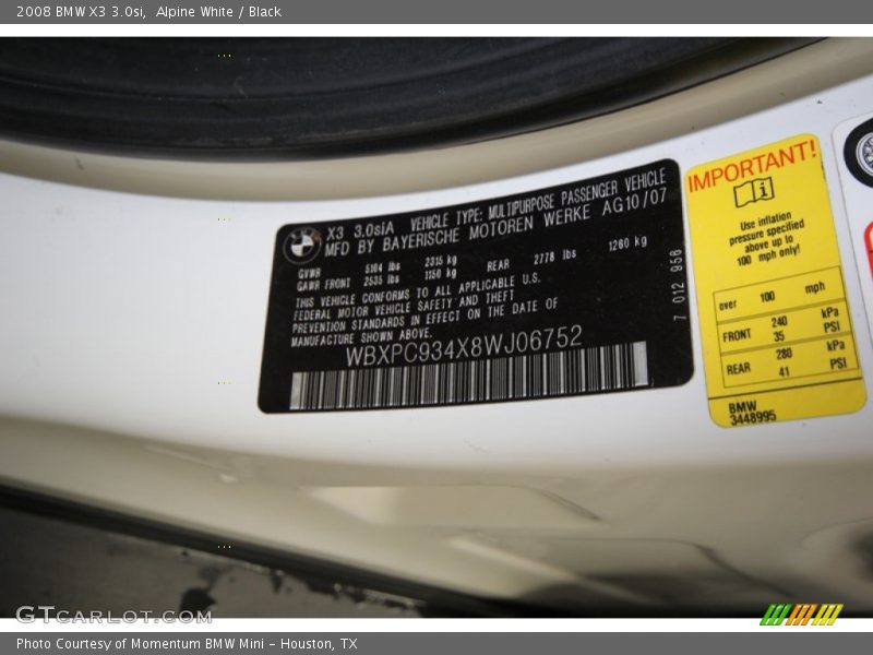 Alpine White / Black 2008 BMW X3 3.0si