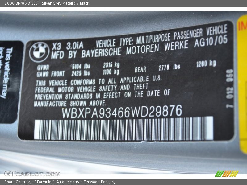 Silver Grey Metallic / Black 2006 BMW X3 3.0i