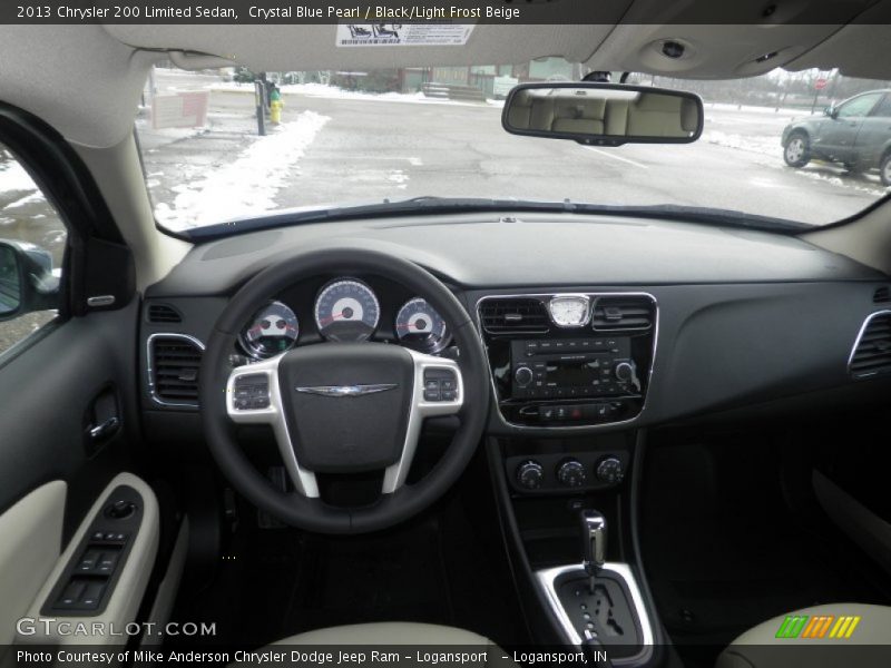 Crystal Blue Pearl / Black/Light Frost Beige 2013 Chrysler 200 Limited Sedan