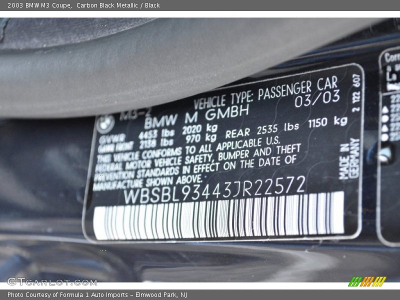 Carbon Black Metallic / Black 2003 BMW M3 Coupe