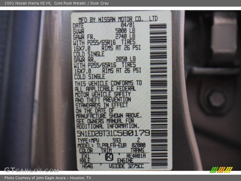 2001 Xterra XE V6 Gold Rush Metallic Color Code EX1