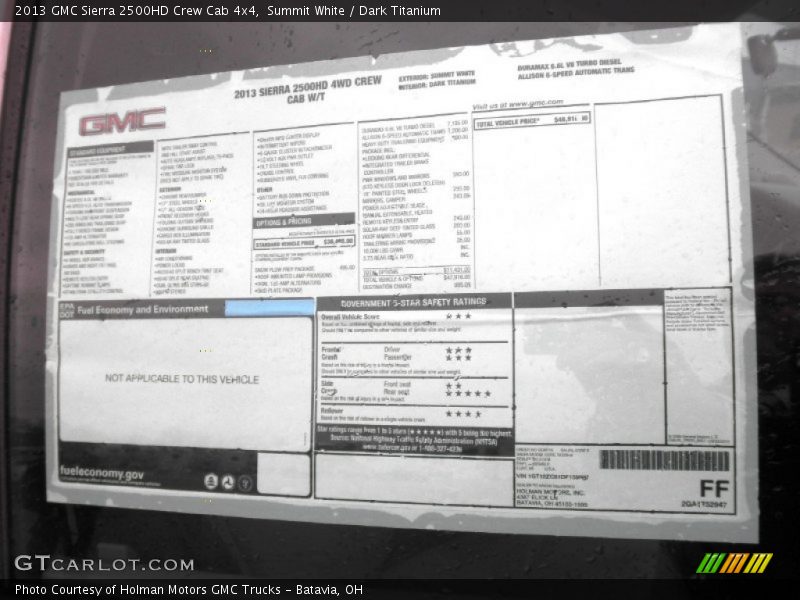  2013 Sierra 2500HD Crew Cab 4x4 Window Sticker