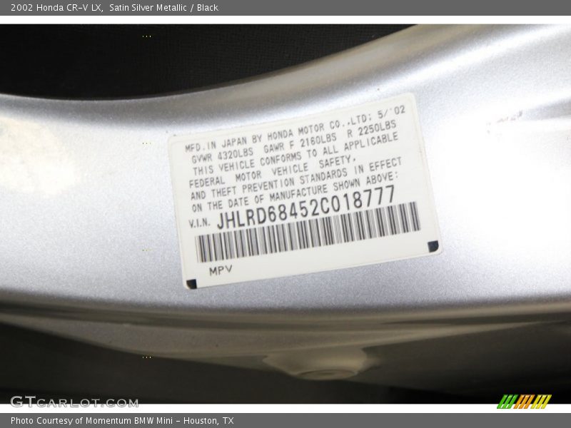 Satin Silver Metallic / Black 2002 Honda CR-V LX