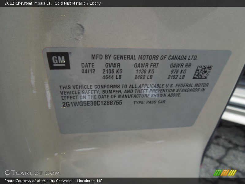 Gold Mist Metallic / Ebony 2012 Chevrolet Impala LT