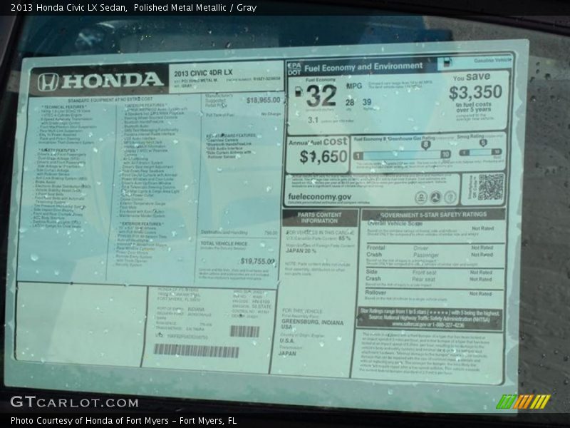 Polished Metal Metallic / Gray 2013 Honda Civic LX Sedan