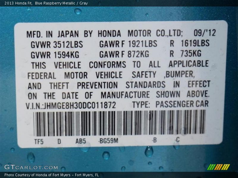 Blue Raspberry Metallic / Gray 2013 Honda Fit