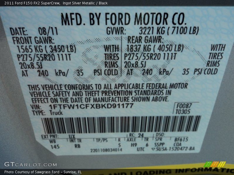 Ingot Silver Metallic / Black 2011 Ford F150 FX2 SuperCrew