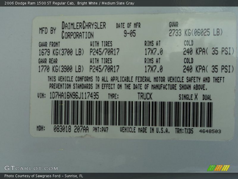 Bright White / Medium Slate Gray 2006 Dodge Ram 1500 ST Regular Cab