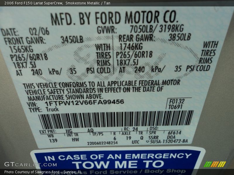 2006 F150 Lariat SuperCrew Smokestone Metallic Color Code HG