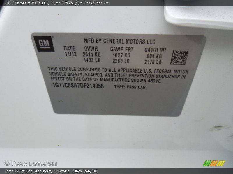 Summit White / Jet Black/Titanium 2013 Chevrolet Malibu LT