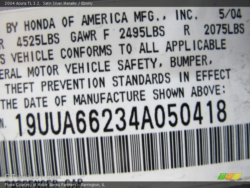 Satin Silver Metallic / Ebony 2004 Acura TL 3.2