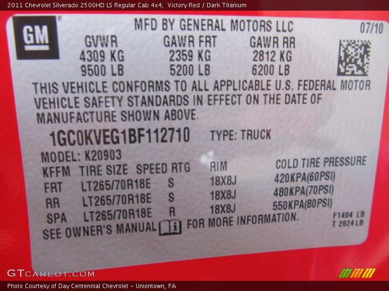 Victory Red / Dark Titanium 2011 Chevrolet Silverado 2500HD LS Regular Cab 4x4
