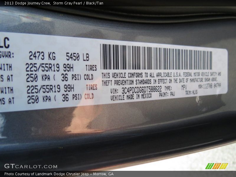 2013 Journey Crew Storm Gray Pearl Color Code PAJ