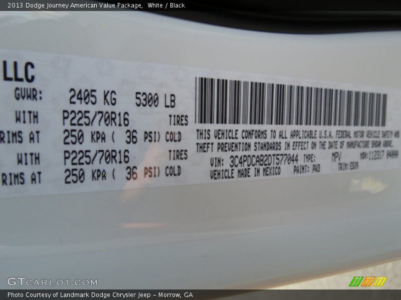 White / Black 2013 Dodge Journey American Value Package