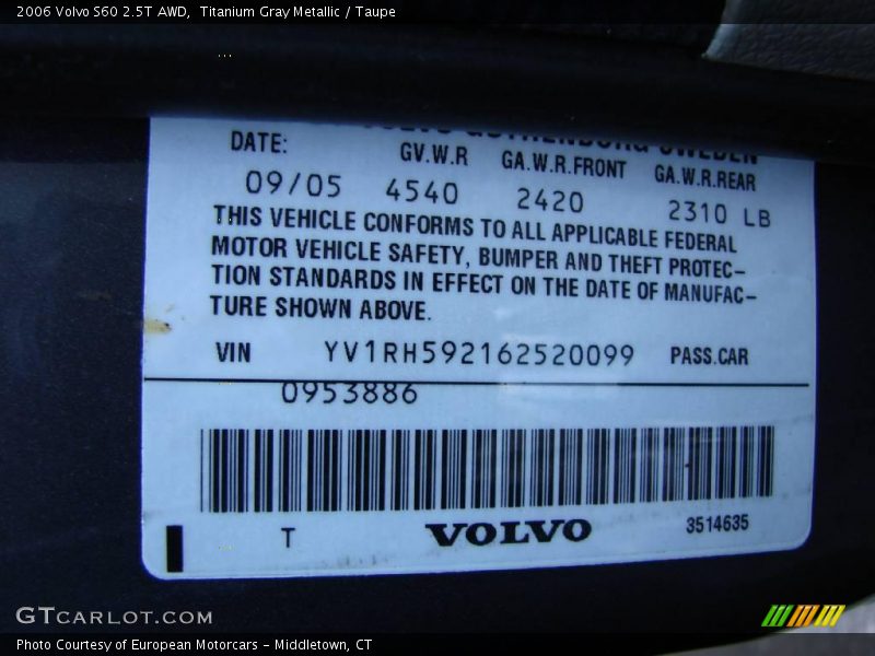 Titanium Gray Metallic / Taupe 2006 Volvo S60 2.5T AWD