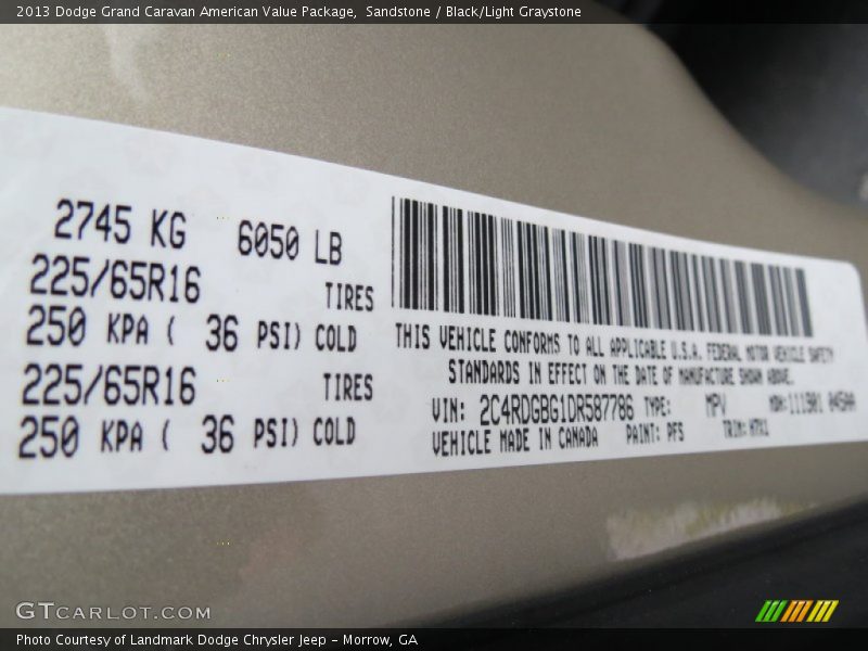 Sandstone / Black/Light Graystone 2013 Dodge Grand Caravan American Value Package