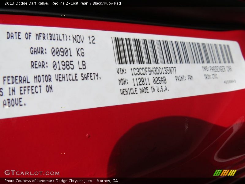 Redline 2-Coat Pearl / Black/Ruby Red 2013 Dodge Dart Rallye