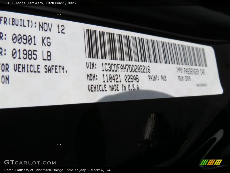 Pitch Black / Black 2013 Dodge Dart Aero