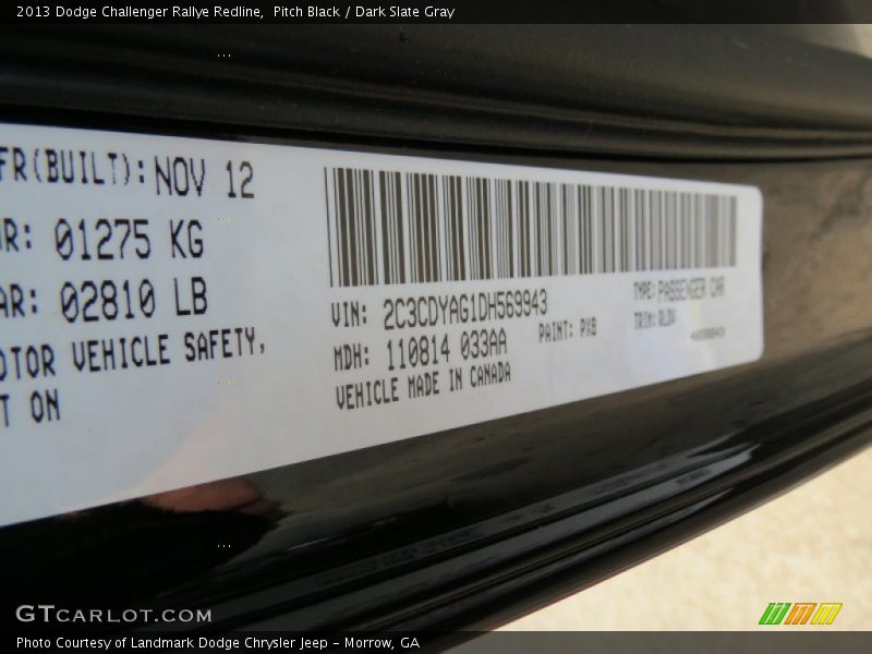 Pitch Black / Dark Slate Gray 2013 Dodge Challenger Rallye Redline