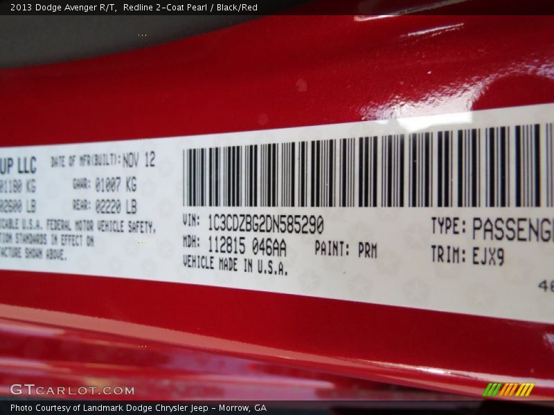 Redline 2-Coat Pearl / Black/Red 2013 Dodge Avenger R/T